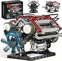 HGYYGACN Motorized V8 Engine Model Kit: Runnable Building Blocks with Crankshaft, Pistons & Rotating Fan - STEM Gift for Kids & Adults