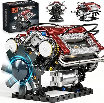 V8 Engine Building Blocks Sets, V8 Engine Model Kit, Runnable Model Engine Building Sets, Mini Engine Kits with Crankshaft & Rotating Fan, for Adults & Kids
