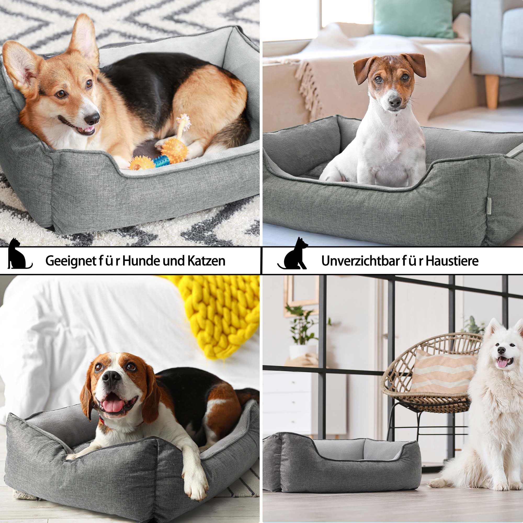 Lucky Sign Hundesofa Waschbar Orthopädisches Hundebett für Große & Kleine Hunde, Weiches Flauschiges Hundebett mit Abnehmbarem Bezug, 60x47x19cm - Grau