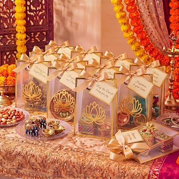 24 Pcs Diwali Pooja Clear Gift Bags Bulk for Indian Return Favor, Lotus