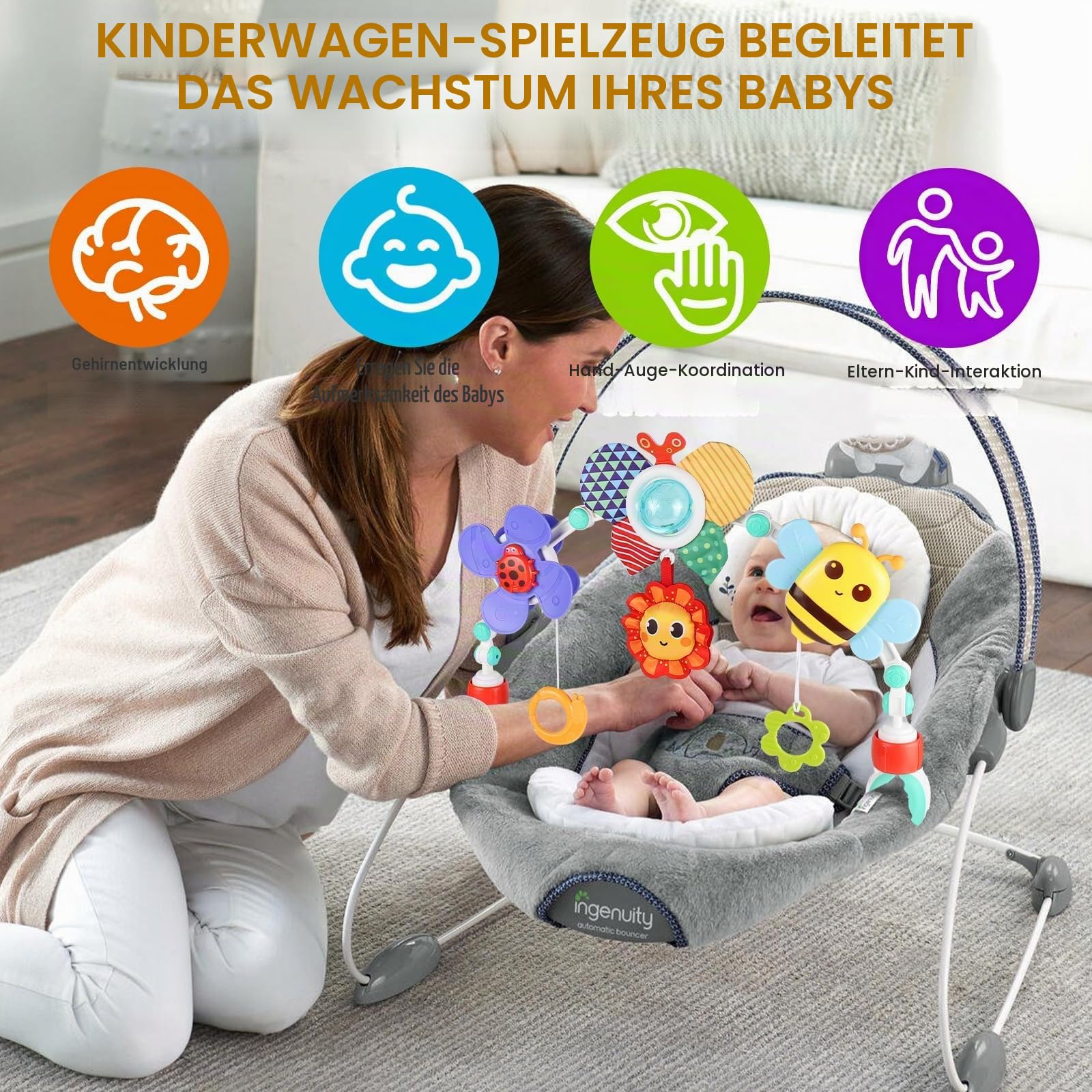 Bogen für Kinderwagen, Musikspielzeug Mobile Honeybee Krippe Spielzeug zum Mitnehmen (A)