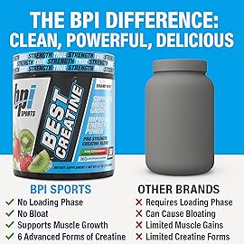 BPI Sports Best Creatine - Creatine Monohydrate Powder for Men & Women, Himalayan Salt - Strength, Pump, Endurance, Muscle Growth, Muscle Definition, No Bloat - Kiwi Strawberry - 50 Servings - 9.07 Oz
