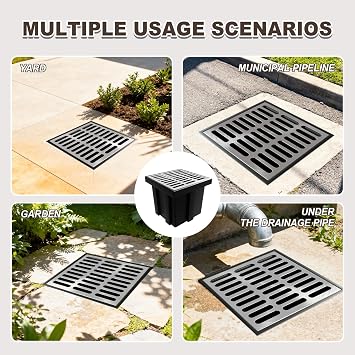 18x18x15in Large Patio Catch Basin with 304 Stainless Steel Grate (1) | Drainage Catch with Debris Basket for Yard, Downspout, Patio, Municipal Pipeline, Without Reserved Hole