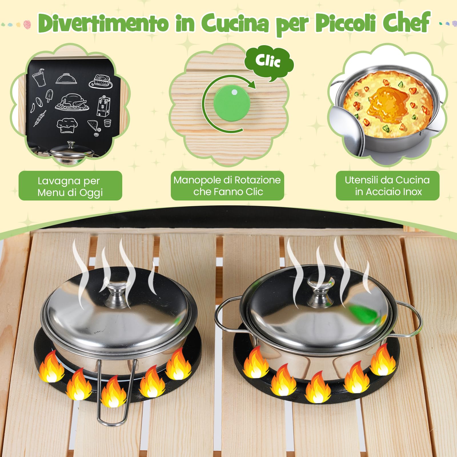 COSTWAY Cucina Giocattolo in Legno Massello, Cucina da Gioco con Rubinetto e Fioriera Removibile, Gioco Imitazione Fango e Giardinaggio all'Aperto, per Bambini 3+ Anni, 73 x 36 x 92 cm