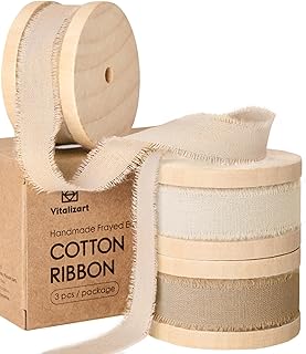 Vitalizart Cotton Ribbon Handmade Fringe 5/8" x 21 Yd Nude & Cream White Pure Natural Cotton Ribbons for Gift Wrapping Wedding Invites Bridal Shower Bouquets Holiday Decor