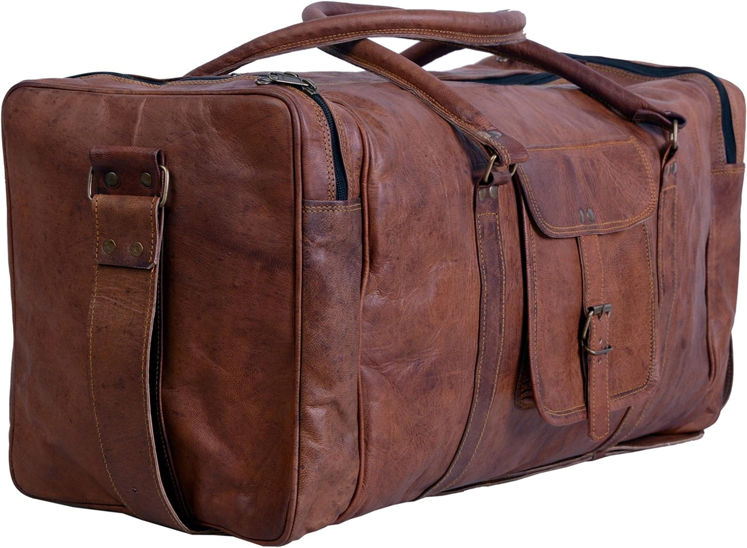 24" Men's Genuine Vintage Leather Large Duffle Travel Gym Weekend Overnight Bag
