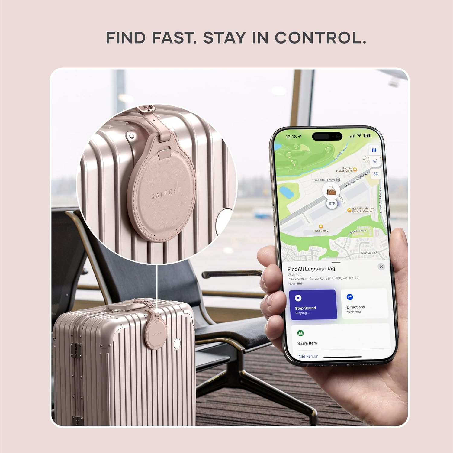Satechi FindAll with Find My, Wallet Card & Keychain & Luggage Tag & Smart Glasses Case, Wireless Rechargeable, Location Tracker - Desert Rose