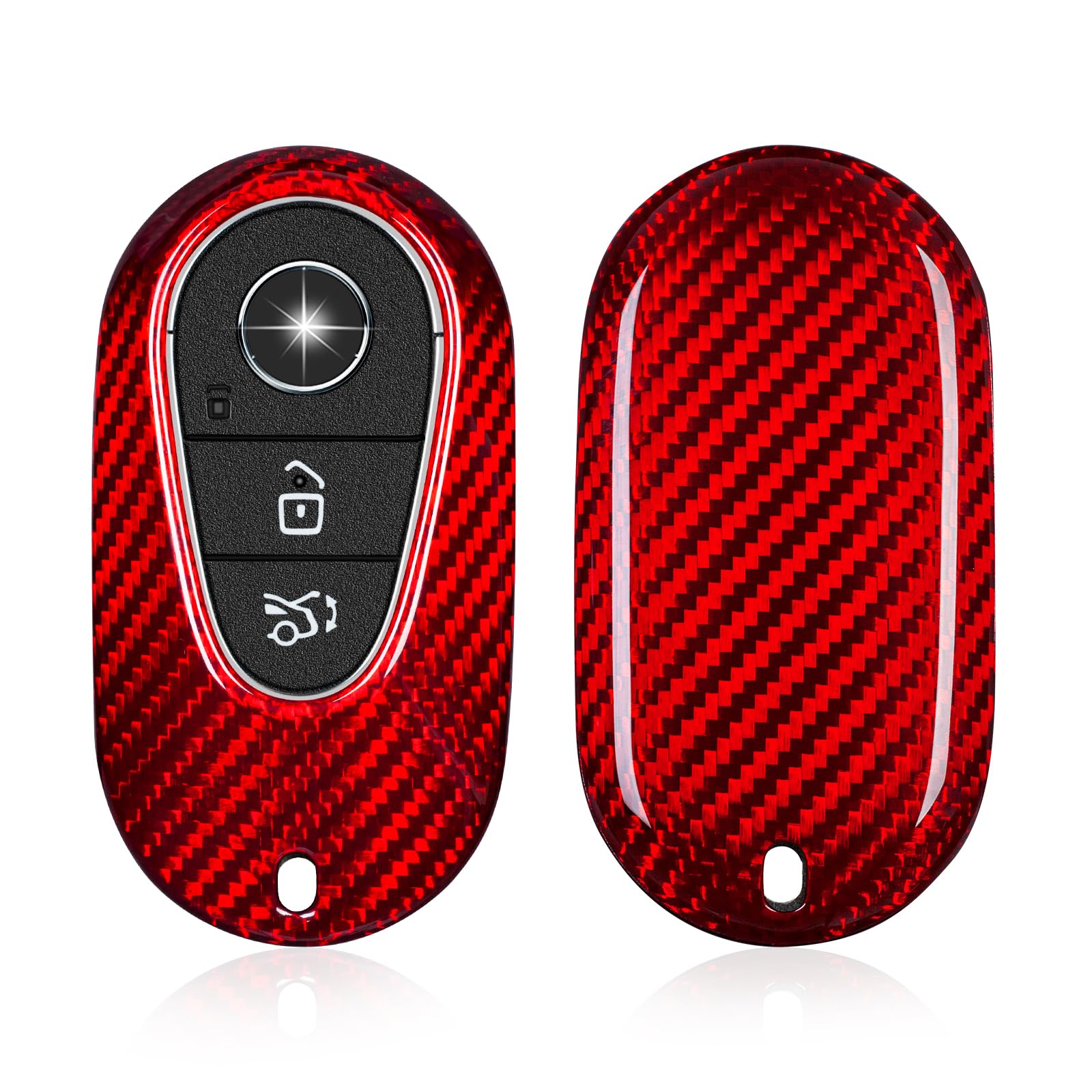 T-carbonReal Glass Fiber Key Fob Cover for Mercedes Benz, Key Fob Protector Fits for Mercedes Benz S-Class G-Class E-Class 2020-2022 Remote Key Case (Red)