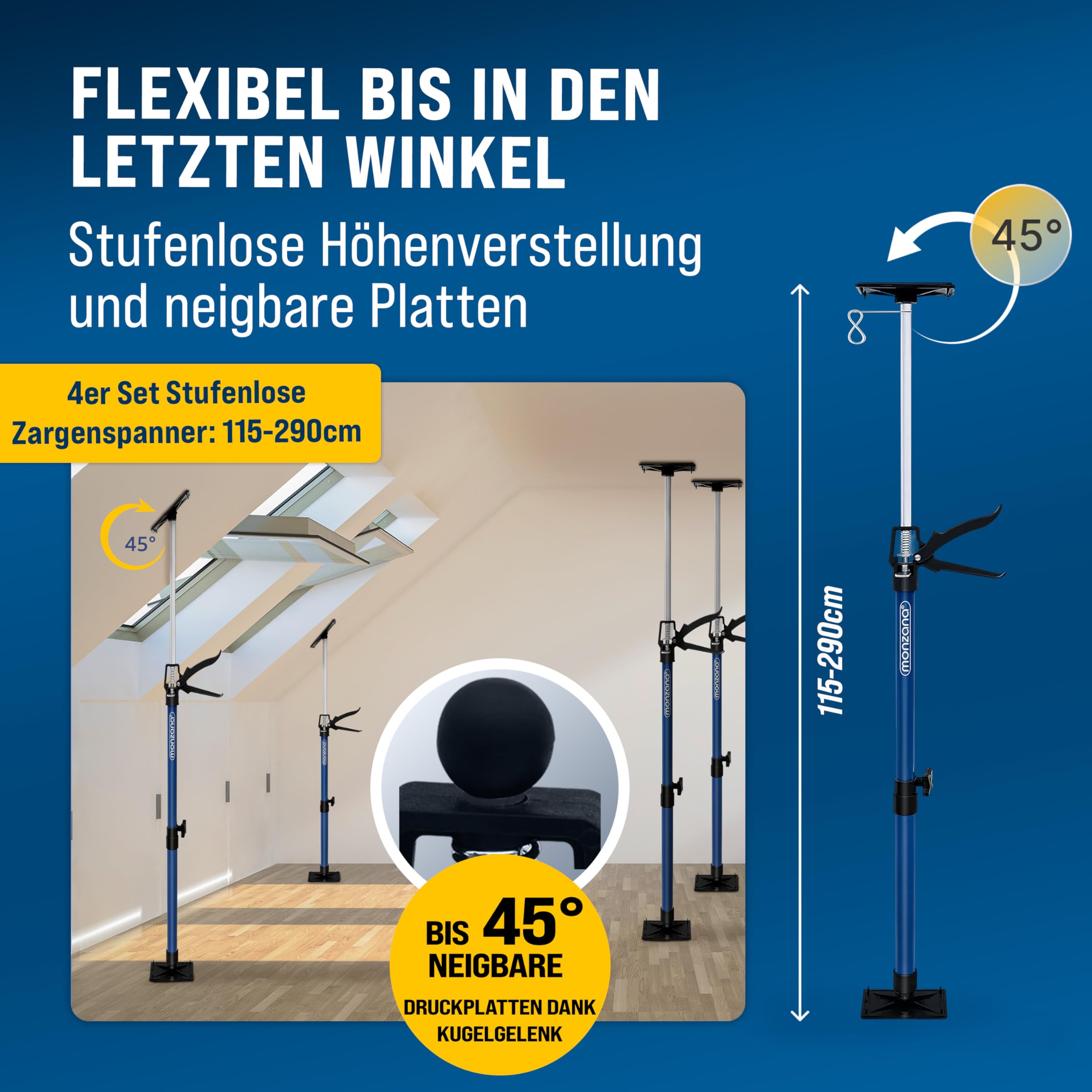 Set de 4 étai de porte acier réglable 115-290cm max. 30kg soutien télescopique
