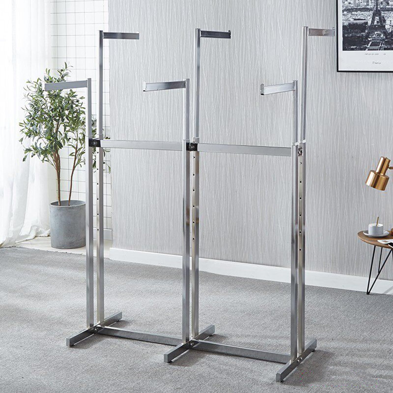 Estante de exhibición de ropa de metal de 6 brazos, altura ajustable de 116 a 160 cm, estante comercial resistente para ropa para el hogar y tienda minorista