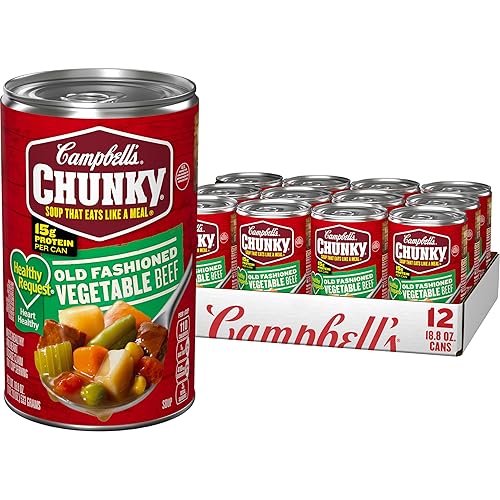 Sopa Campbell's Chunky Healthy Request, Sopa de Verduras con Carne a la Antigua, Lata de 18.8 Oz (Caja de 12)