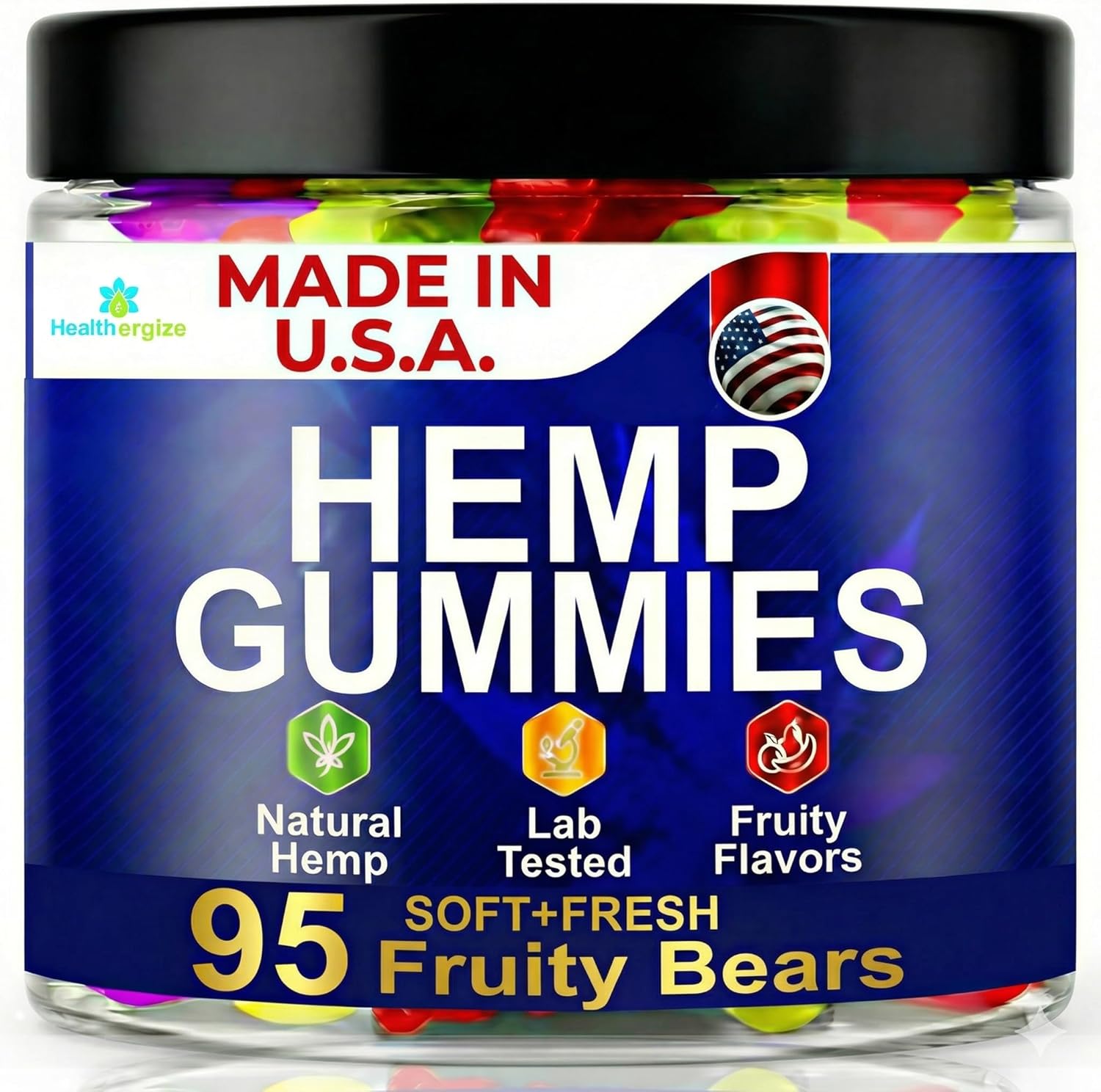 Healthergize Hemp Gummies for Sleep Gummy Bear Edibles, Peace and Relaxation, Hempseed Oil Infused Fresh Soft and Fruity Candy-95 Count