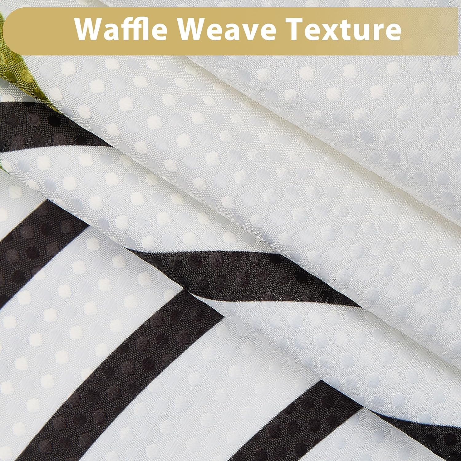 No Hook Shower Curtain with Snap in Liner, Waffle Shower Curtain Set for Bathroom, Mid Century Style with Semi-Sheer Top Window, Waterproof & Washable, 71" W x 86" L