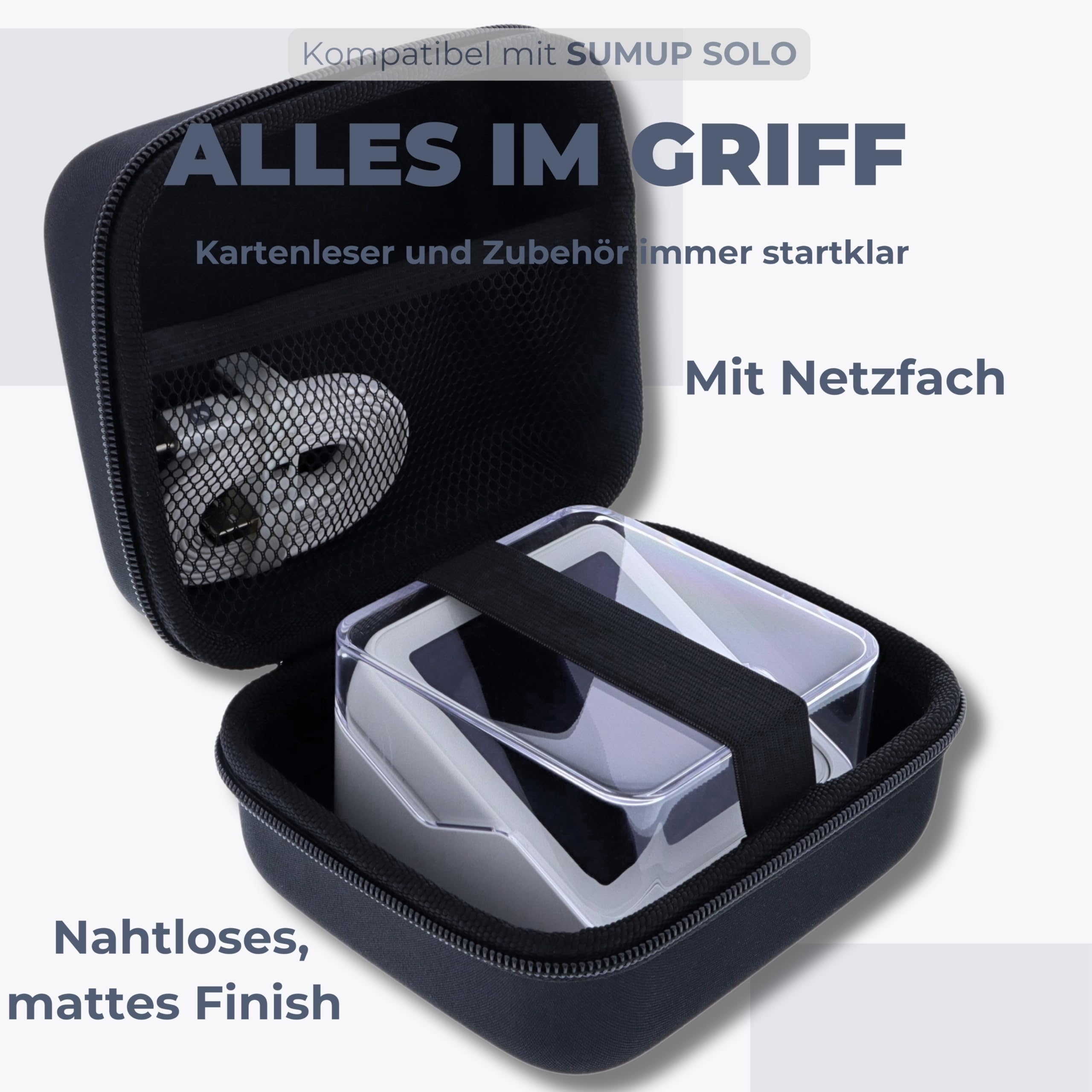 Tasche kompatibel mit SumUp Solo Zahlungsterminal Schutzhülle Hartschale Hülle Aufbewahrung Kartenleser Stoßfest Staubdicht Wasserabweisend Transporttasche Zubehör Schwarz