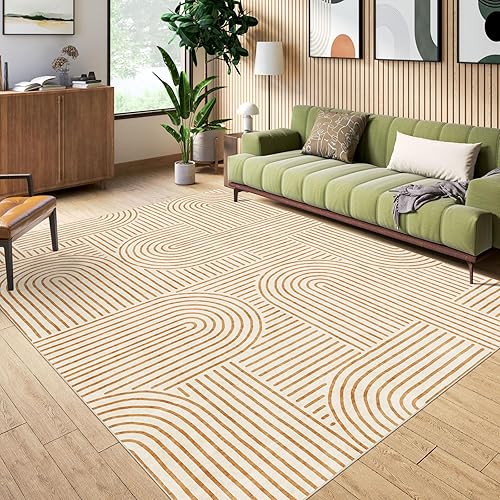 Alfombra lavable de 5 x 7 pies, alfombra bohemia suave para dormitorio, ultra fina, naranja, moderna, abstracta, arco iris, comedor, alfombra