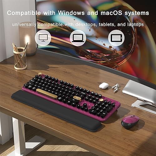 Miniatura 3 de Colorido teclado inalámbrico de computadora y mouse combinado con teclas redondas para máquina de escribir, diseño retro, interruptor de encendido,