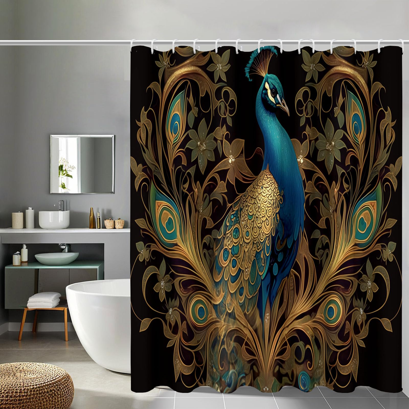 Rideau de douche fantastique art paon pour cabine de douche