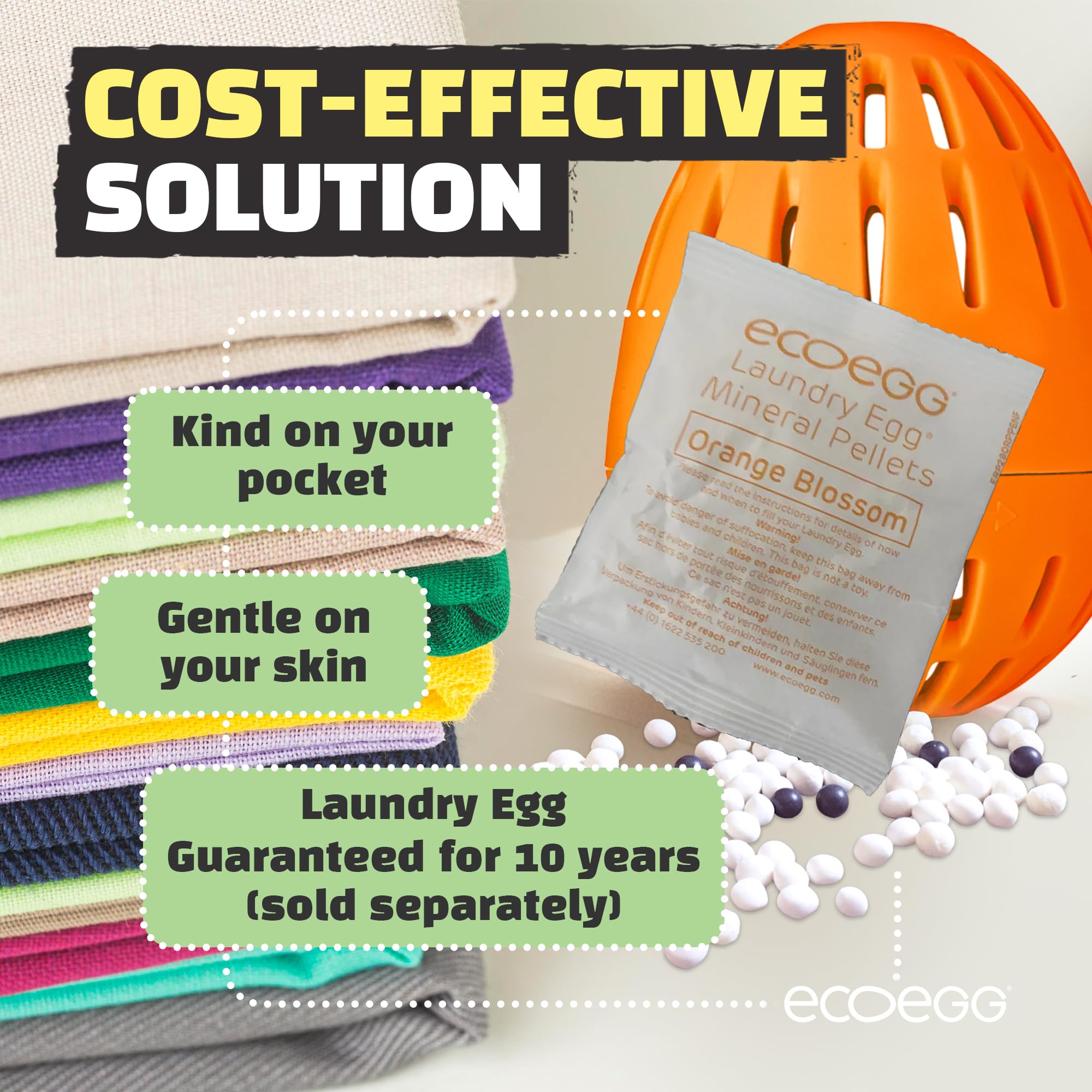 Ecoegg Laundry Egg Refill Pellets | Replacement for detergent, softener, oxi power + stain remover | Non bio | Sensitive Skin | 50 Washes (Orange Blossom) 2