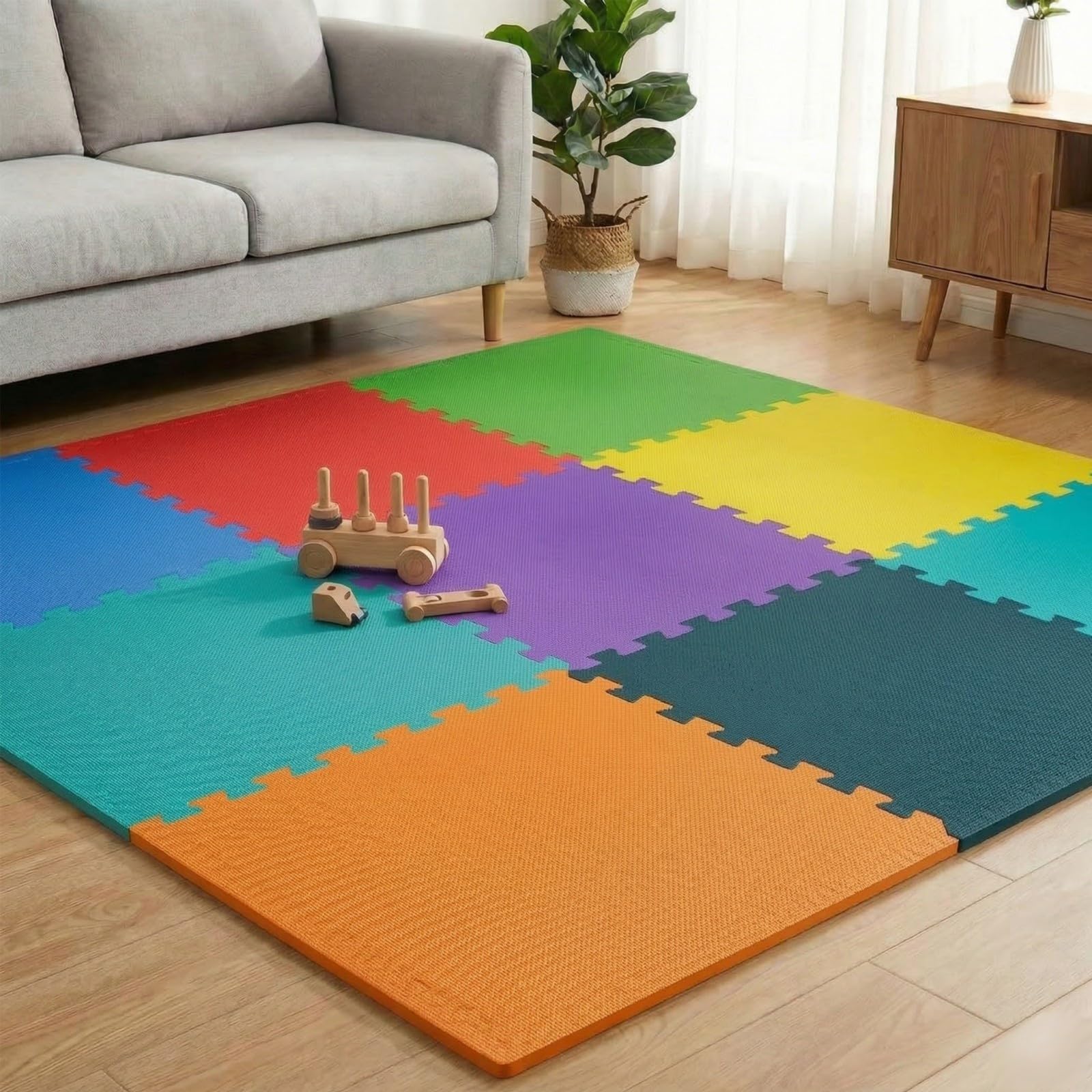 EASY HOME Multicolor Diamond Play Mat for Kids, Baby Interlocking Playmat for Crawling and Playing - Protective Interlocking Floor Tile for Kids- 60x60cm - 12mm Thickness Pack of 9-image-18