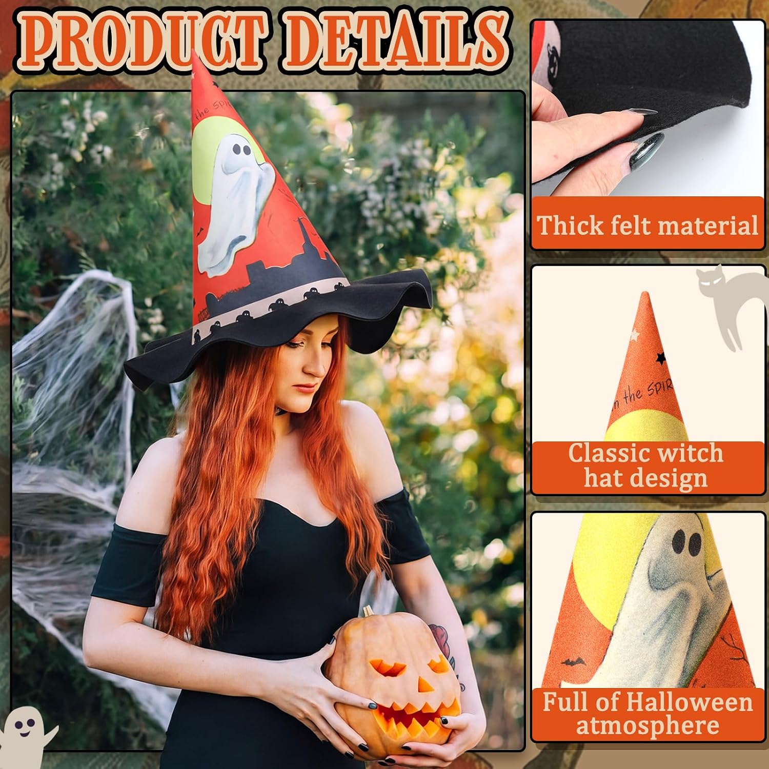 6 Pcs Vintage Witch Hat Halloween Witch Costume Women Wizard Hat Accessory