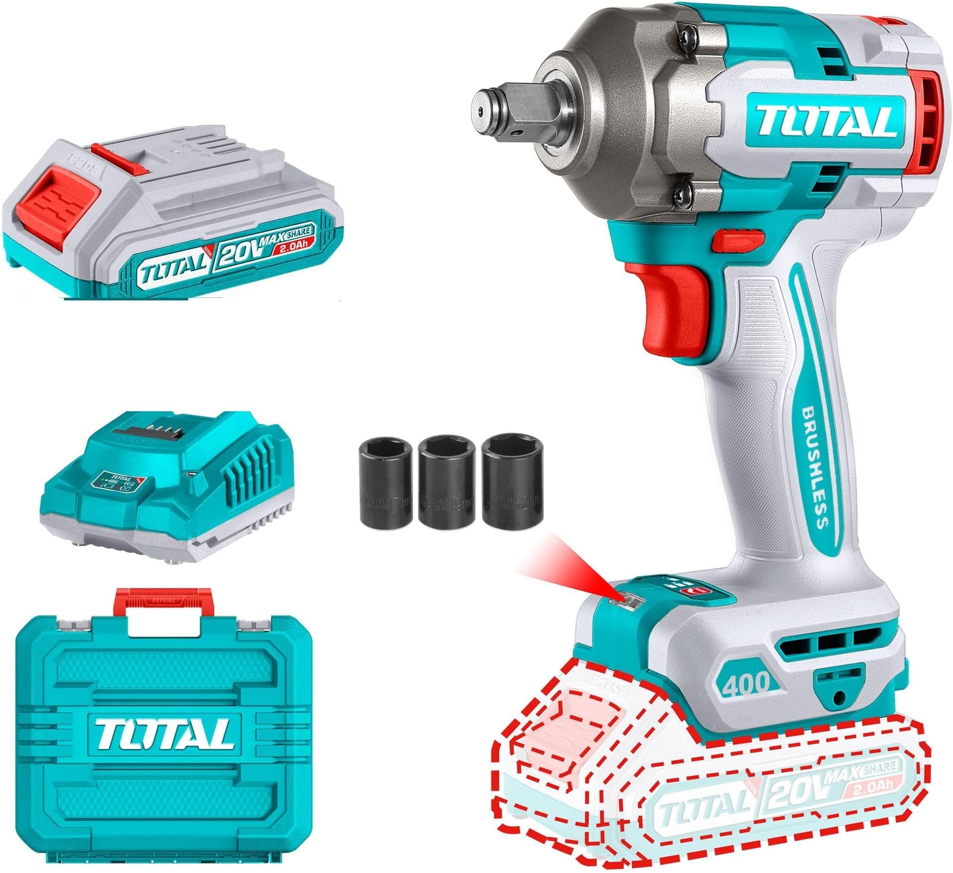 Cordless impact wrench 400Nm 20V 2 battery Tiwli2040