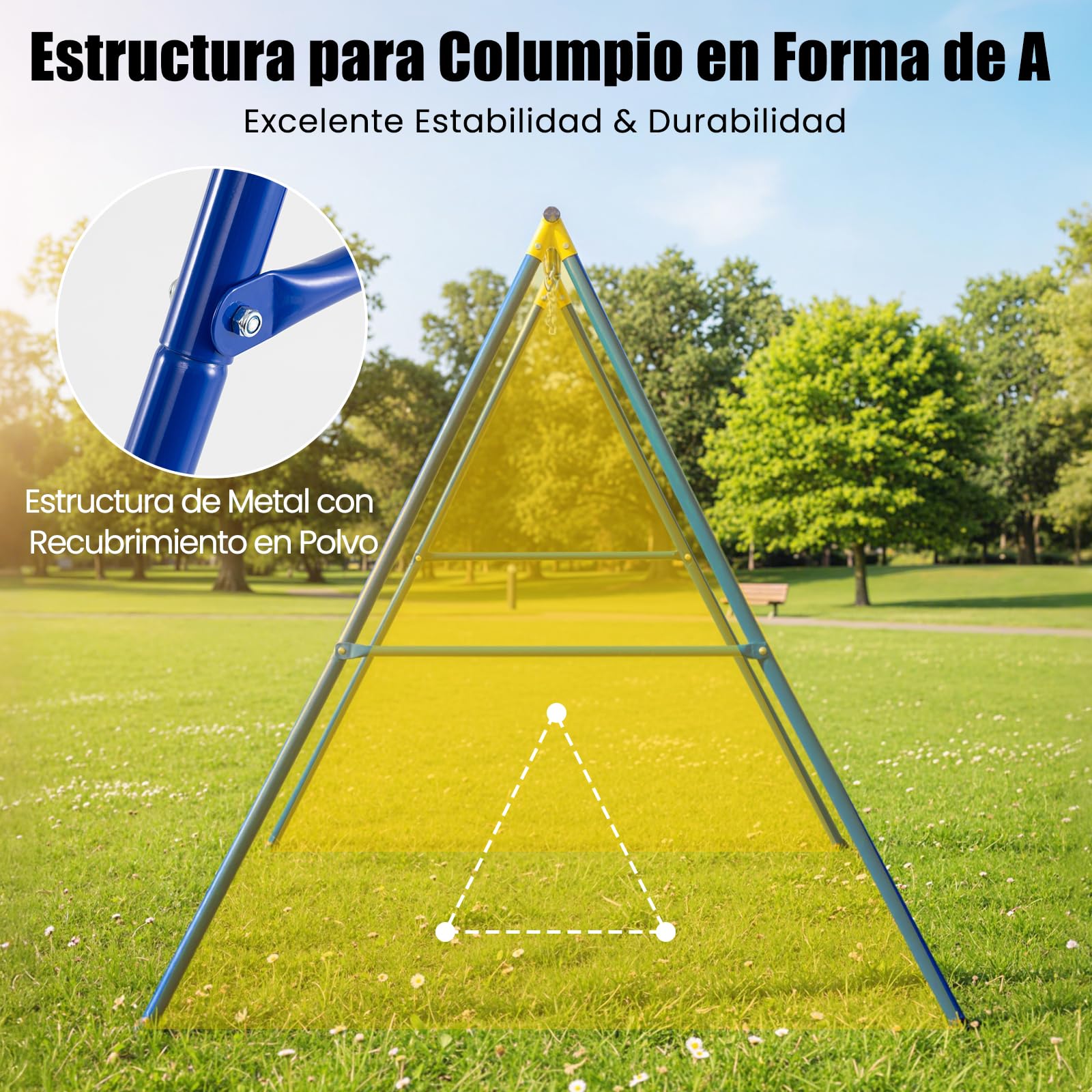 COSTWAY Estructura Resistente para Columpio hasta 300 kg, Estructura en Acero con Forma de A para Columpio con Palos, Mosquetón y Cobertura en los Pies, Parque Infantil Jardín Parque (Estructura)