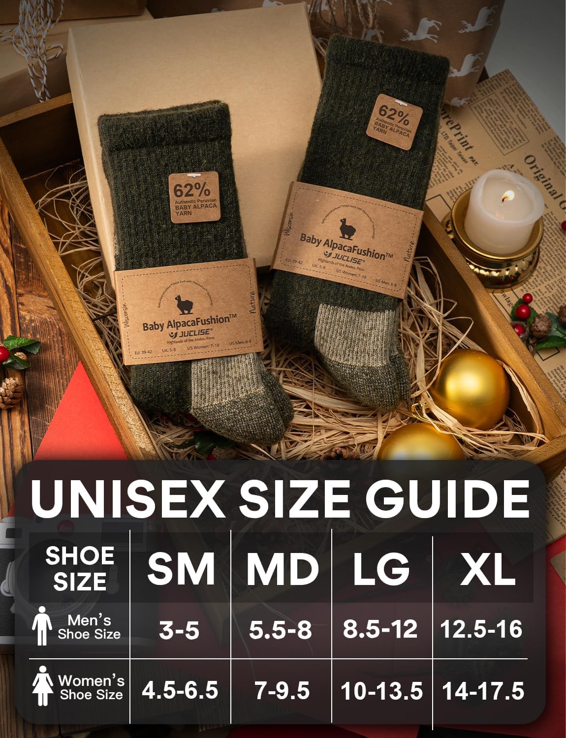 Alpaca Wool Warm Hiking Socks Heavyweight, Winter Athletic Crew Work Boot Thick Thermal Fleece Moisture Wicking - Image 2