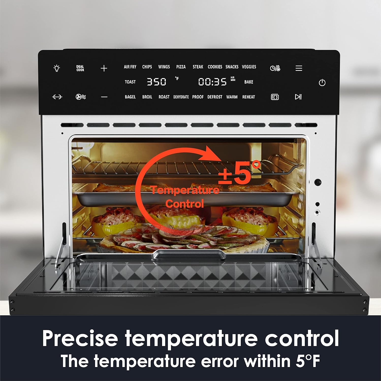 AUMATE Air Fryer Oven with precise temperature control indication