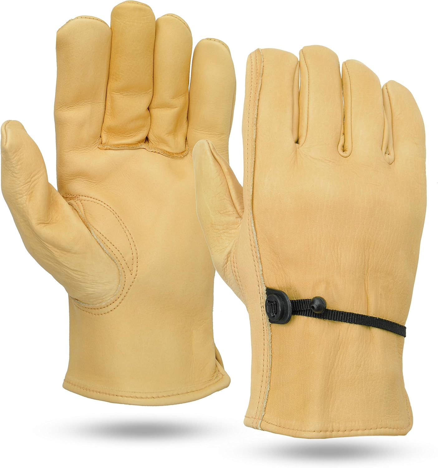 Water Repellent Cowhide Gloves, With Adjustable Ball & Tape Closure, Tan, Unlined