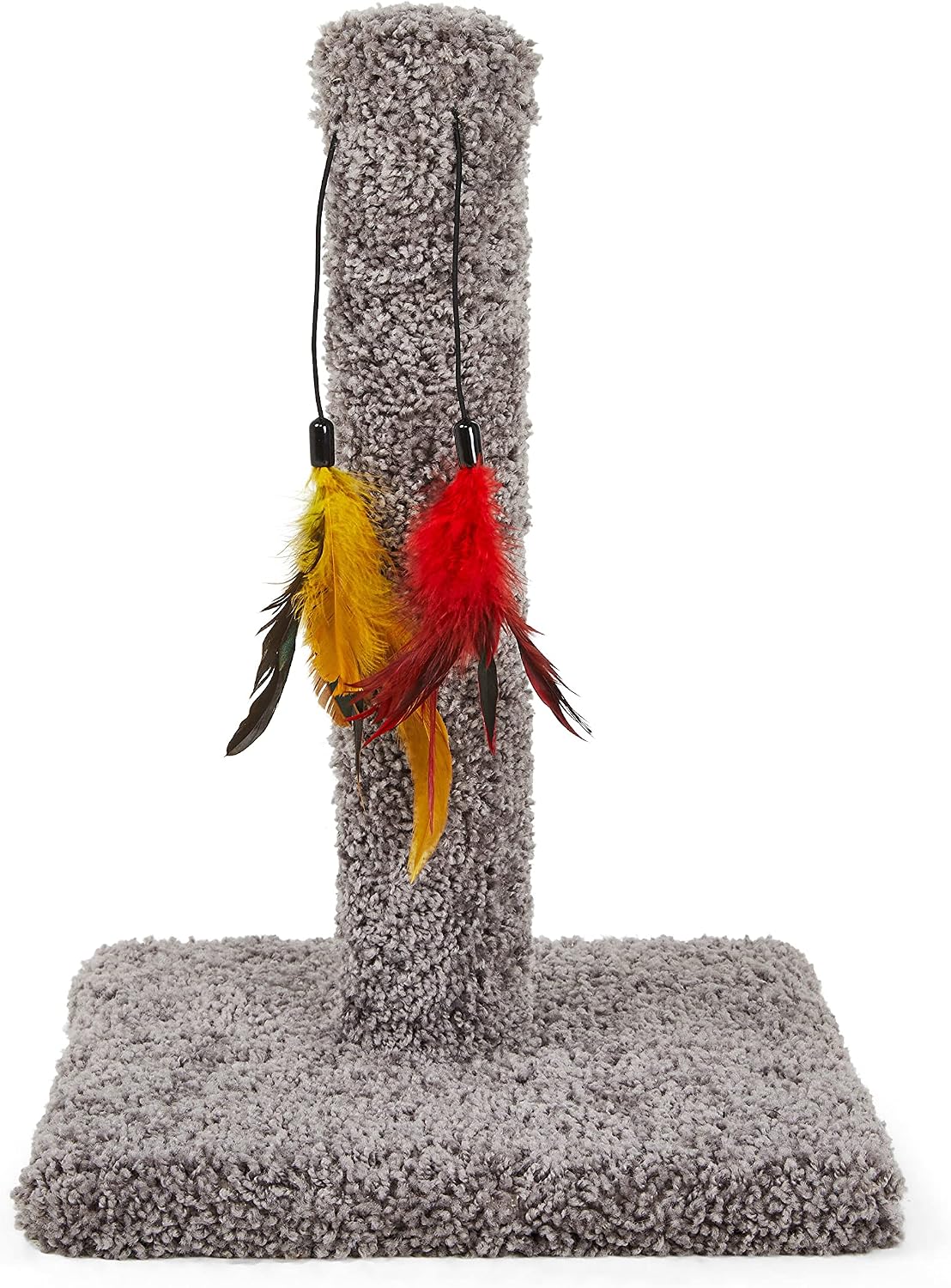 Petco Brand - You & Me Cat Scratch Post with Feather Toys, 11.5 IN, Tan