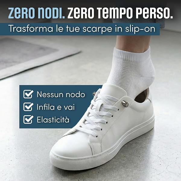 Generico Lacci Elastici Senza Nodo per Scarpe – Lacci Elasticizzati 100 cm con Clip Metalliche Regolabili – Slip-On – Lacci Scarpe Ideali per Running, Sport, Bambini e Adulti – Bianco - 2