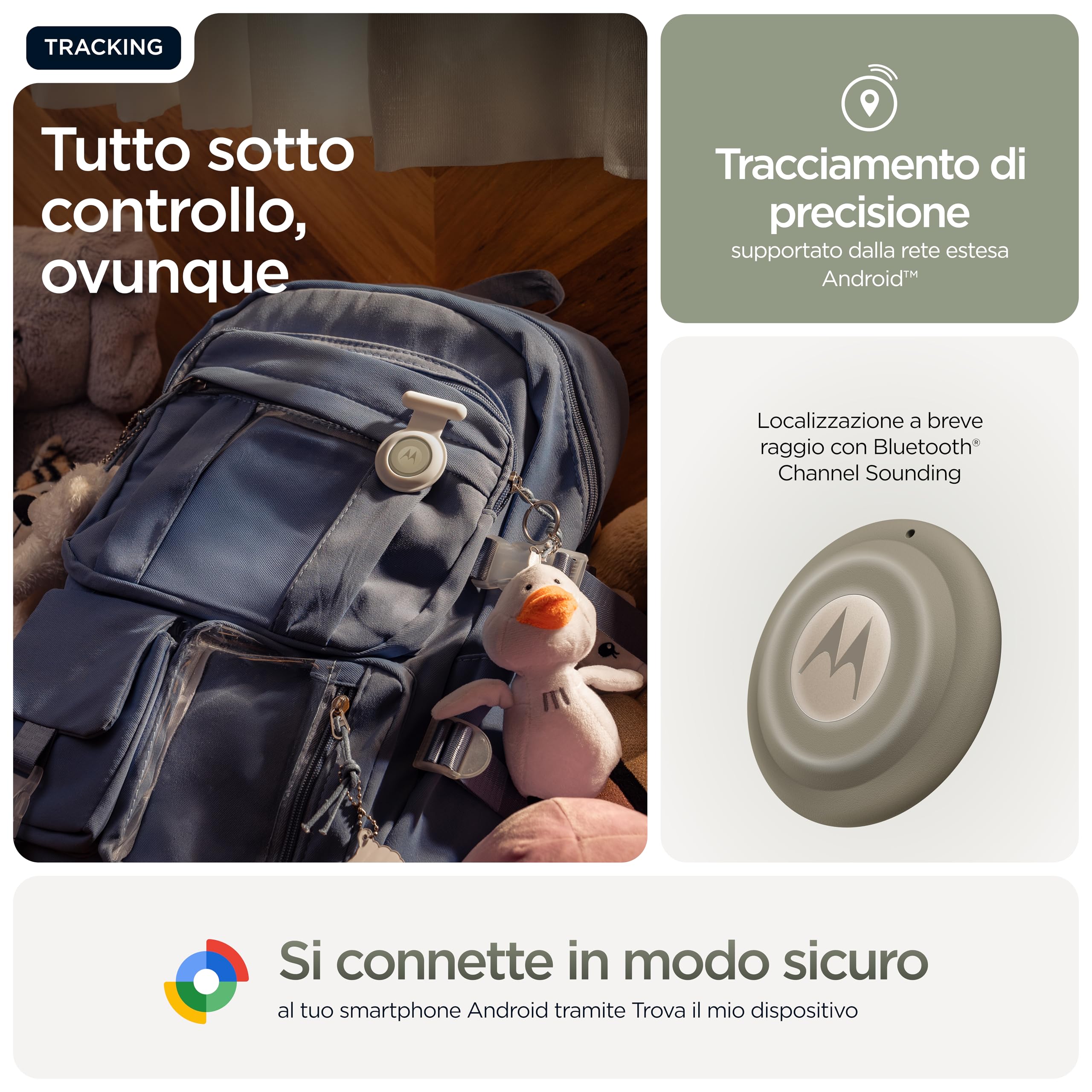 Motorola Moto Tag 2, Tracker Android™, Bluetooth Channel Sounding + UWB, Protezione IP68, Batteria Lunga Durata, Pantone Laurel Oak