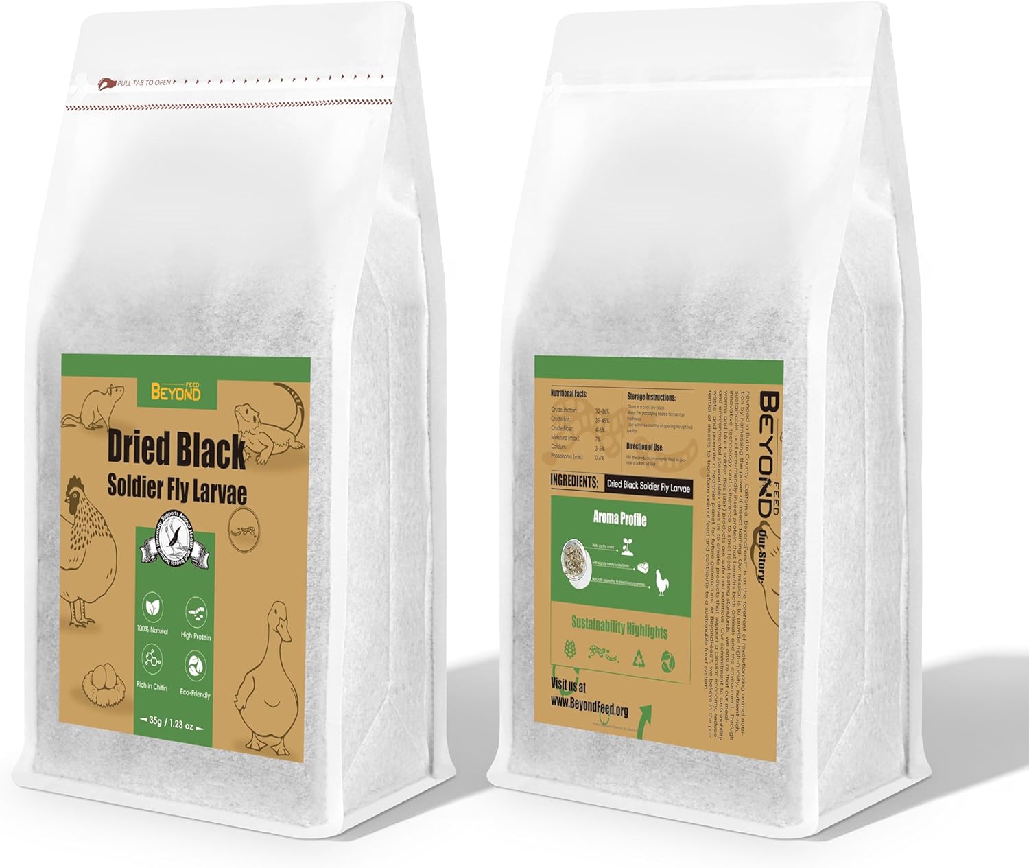 BeyondFeed™ Dried Black Soldier Fly Larvae - Nutrient-Rich, Sustainable Feed for Chickens, Ducks, Birds, Reptiles, Fish, Hamster, Turtles and More (14.1oz Biodegradable Packaging)