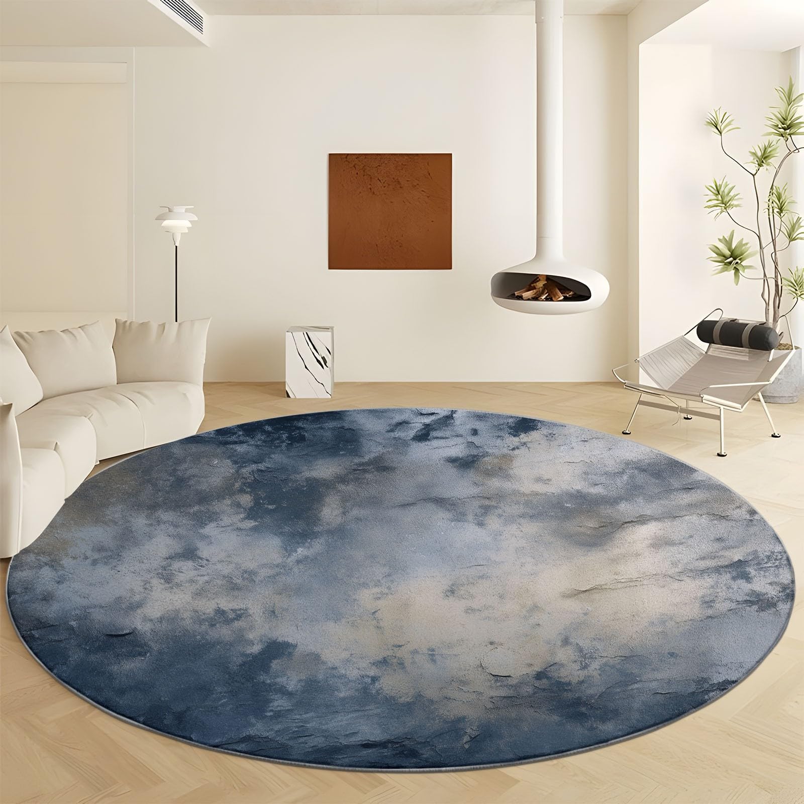Generico Tappeto Rotonda Stile Retrò Texture Consumate, Moquette Pelo Finta Lana Corto Morbido - Tappeto Grigio Antiscivolo Lavabile in Lavatrice per Salotto Camera da Letto Sala Pranzo Ø 90 cm