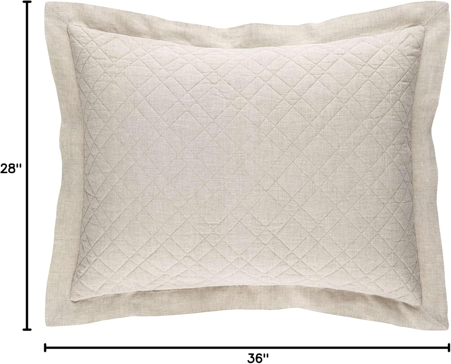 Pine Cone Hill Washed Linen Natural Quilted Pillow Sham, Dutch Euro Size, Neutral Solid Pattern