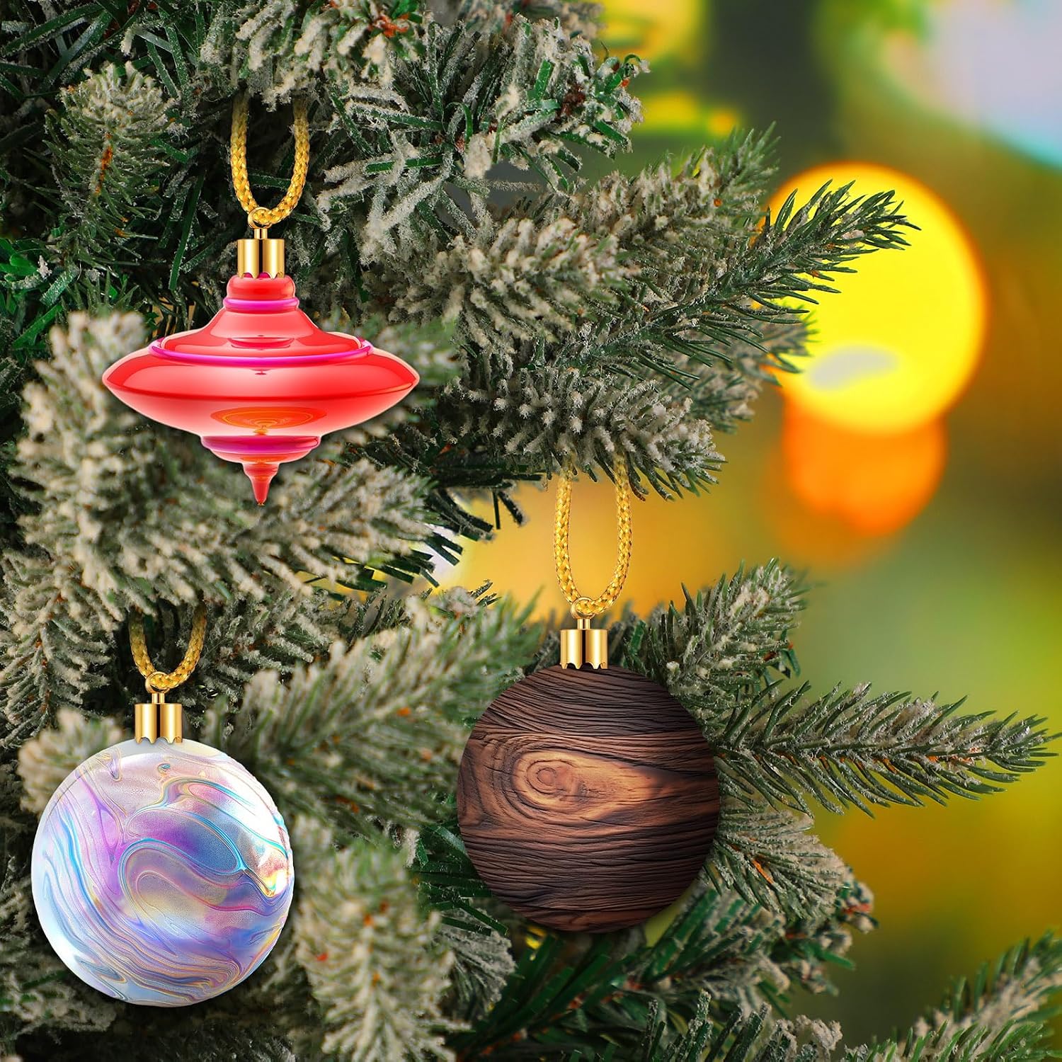 Geelin 12 Set Christmas Tree Ornament Caps Wood Turning Kit DIY Christmas Woodturned Ornament Making Kit Woodturning Hanging Decoration for Xmas Tree