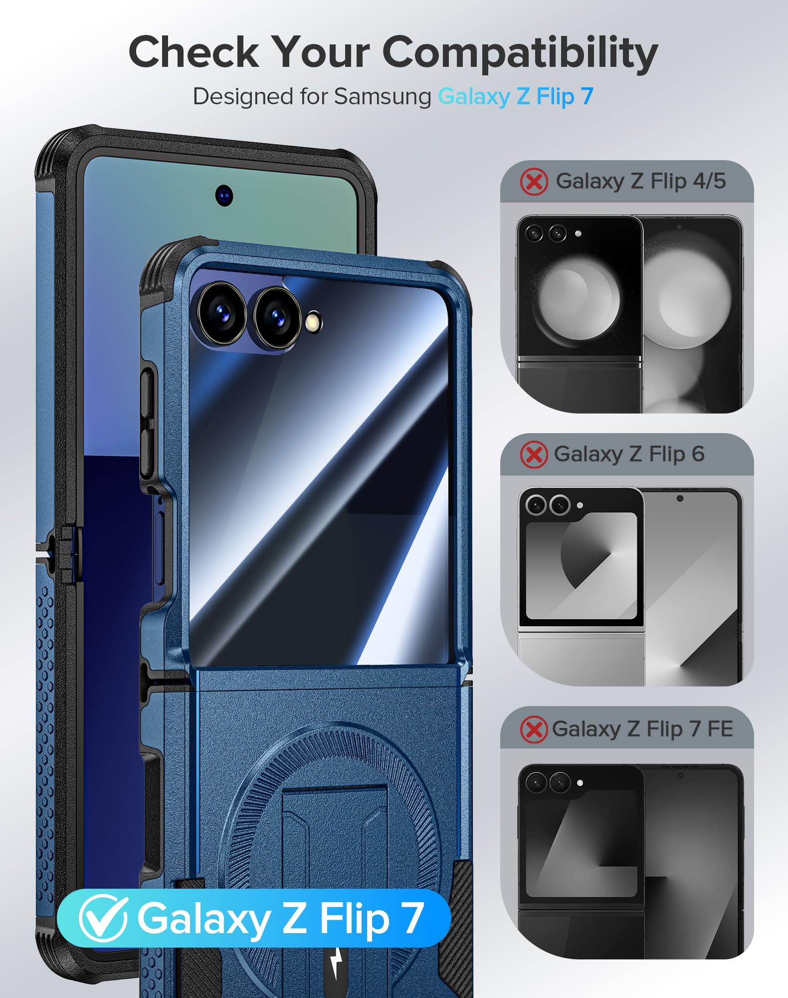 Goton Custodia per Samsung Galaxy Z Flip 7 con clip per cintura, blu