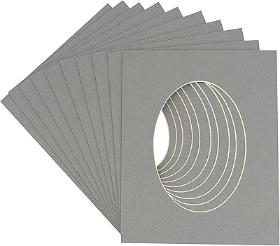 CountryArtHouse Mid Grey Acid Free 8x10 Oval Picture Frame Mat with White Core Bevel Cut for 5x7 Pictures - Fits 8x10 Frame - Pack of 1 Matboard