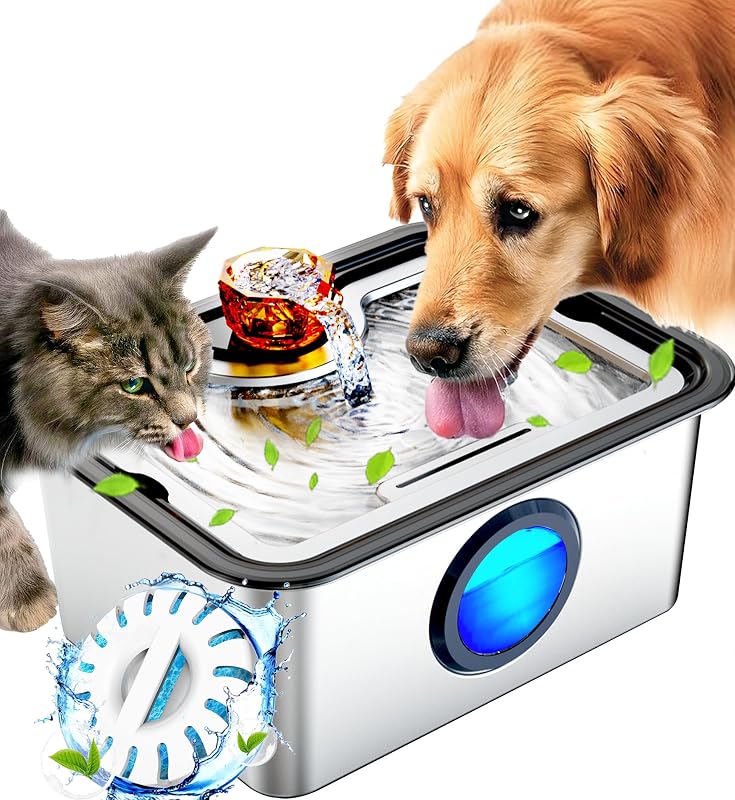 Fonte para cães e gatos em aço inoxidável SS304 com janela de nível e filtro, 12 L FurryPlanet