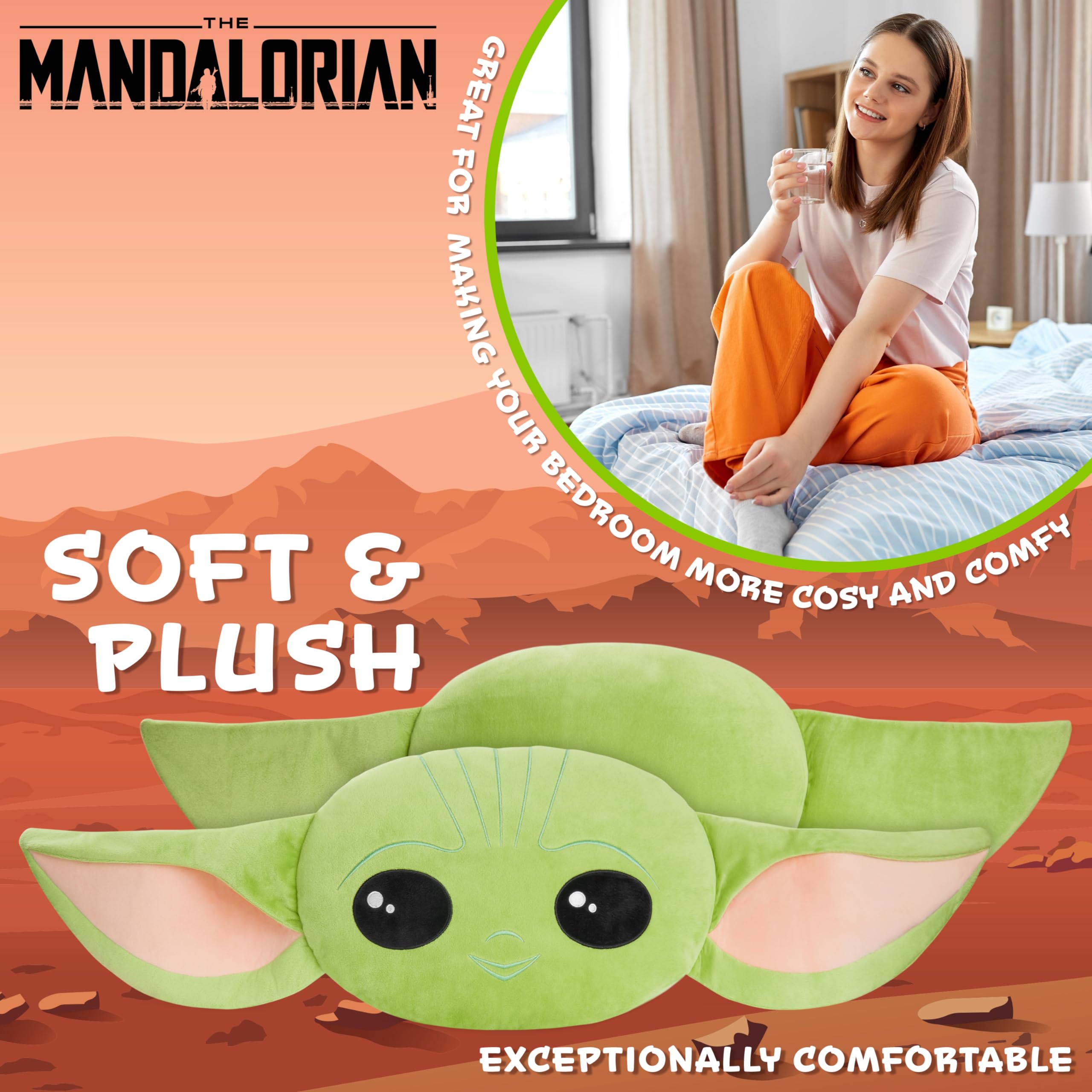 Disney Stitch Cuscini Peluche 3D Divertenti per Divano o Letto, Cuscino Decorativo per Bambini e Donne, Regali Bambini (Verde Baby Yoda)