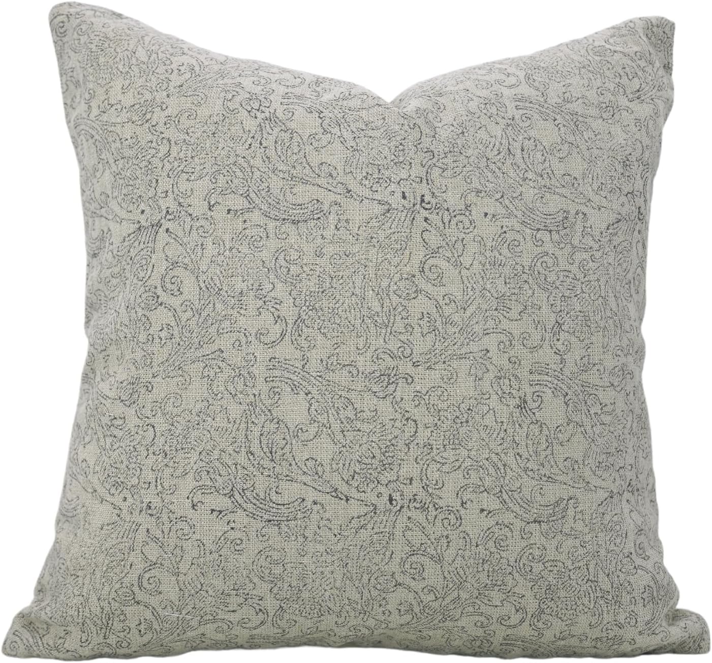 Handmade Block Print 22X22 Duck Canvas Throw Pillowcase Cushion Cover for Sofa Couch, Bed, Fall Decoration, Home Décor, Garden, Outdoor, Farmhouse, Living Room, Sanganeri Jaal, Light Black