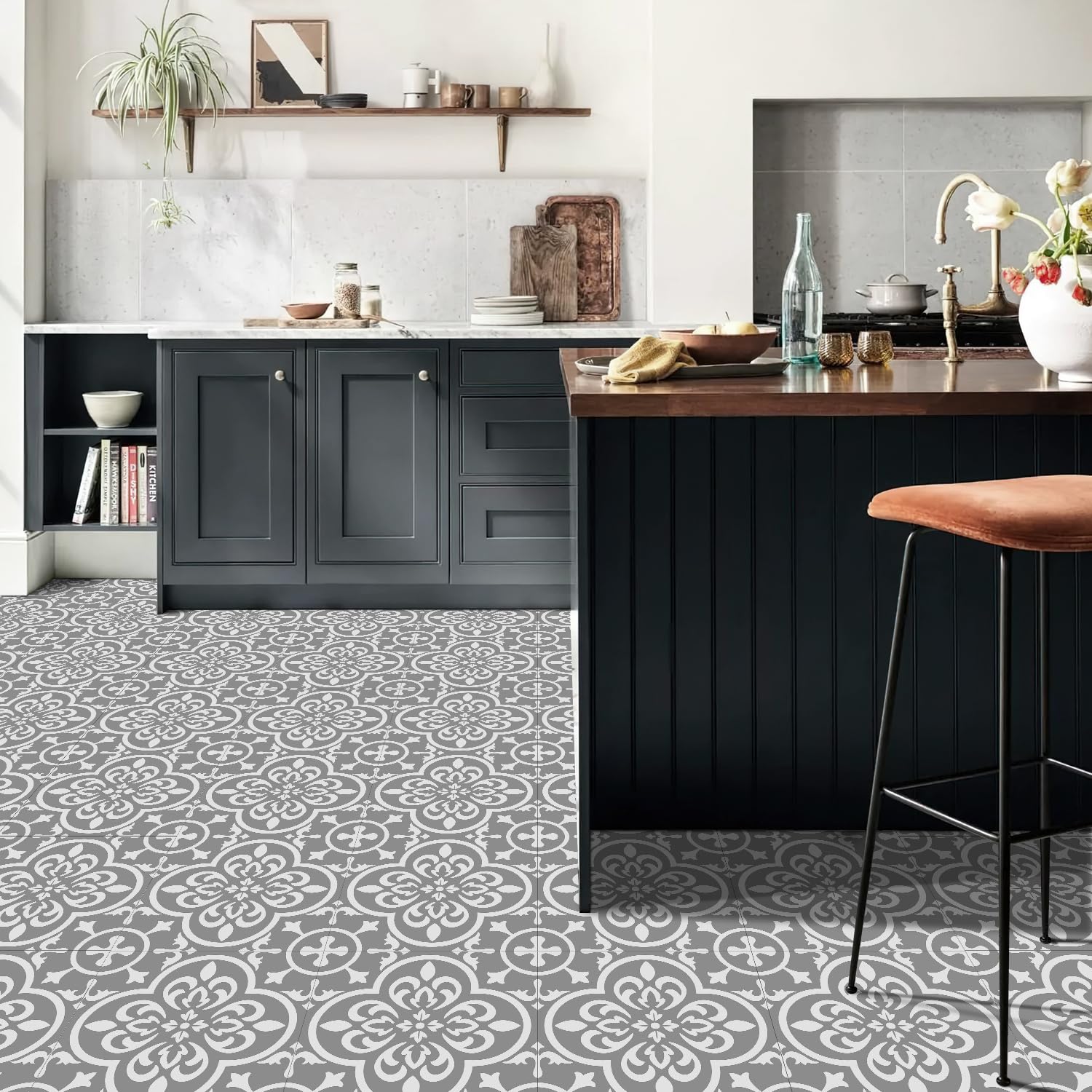 LMYSXAOZ Tile Stickers Grey Mandala Bathroom PVC Stick on Tiles Self Adhesive Durable Kitchen Wall Peel and Floor 20x20cm/20 pcs