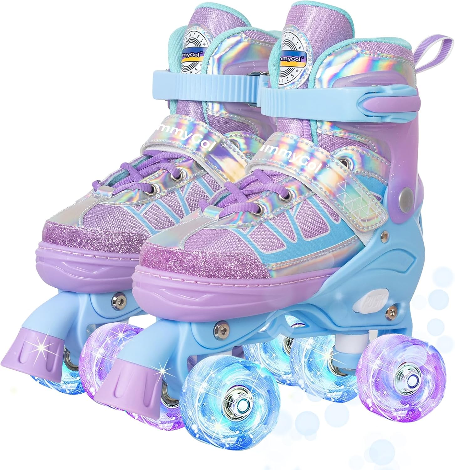 MammyGol Roller Skates for Kids Boys Girls, Adjustable Quad Skates with Light Up Wheels for Toddler Little Kids Ages 6-12, Beginners Outdoor Sports