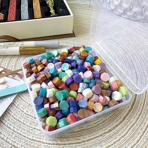 Miniatura 3 de Kit de sellos de cera con 300 cuentas de sellado de cera de sellado de color aleatorio, 1 sello con patrón aleatorio, 1 almohadilla de silicona