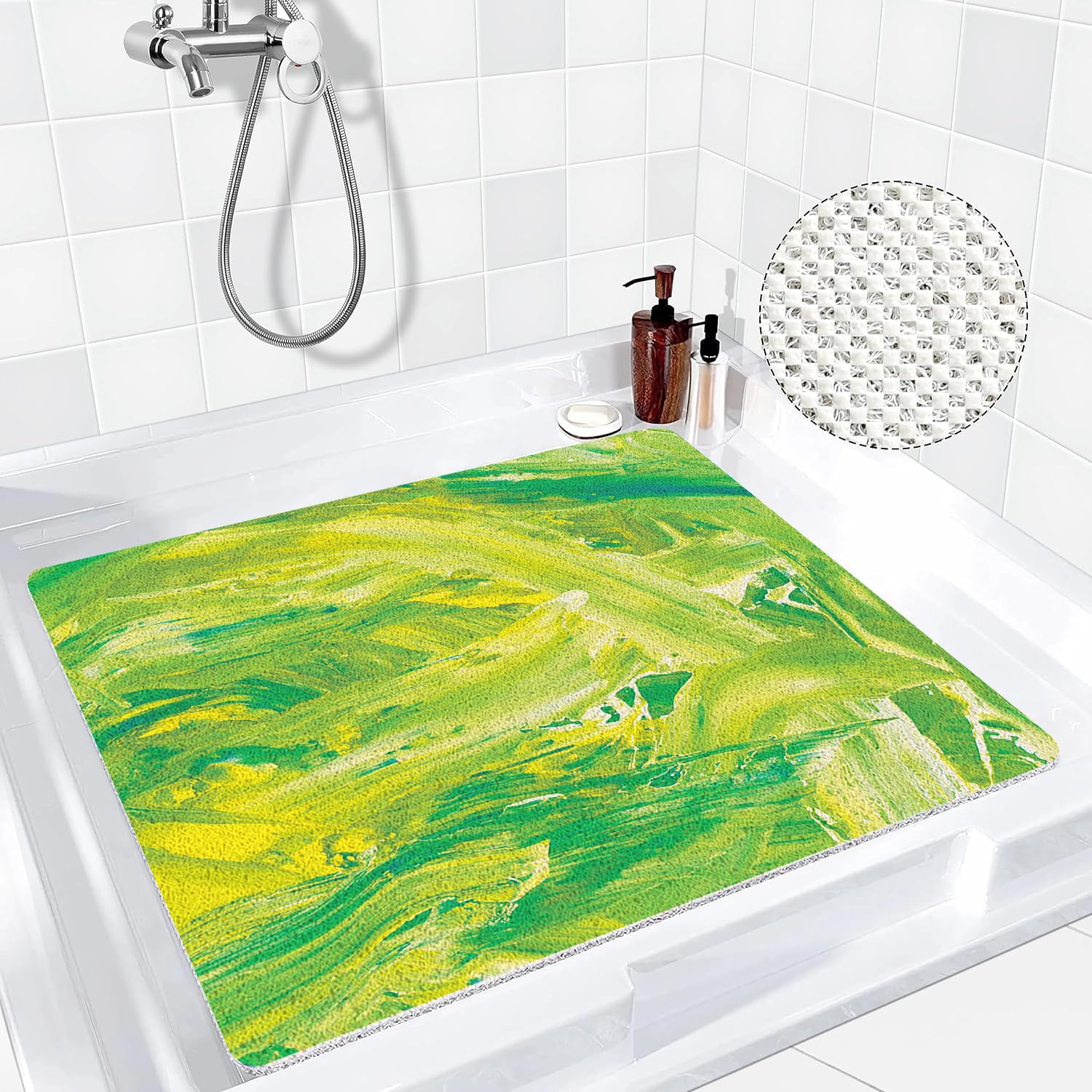 Mateju Alfombra Baño Ducha Cuadrada Antideslizante, Alfombra Baño Interior de Lufa Secado Rapido - Suave y Cómoda para Dentro Duchasalir de la Ducha (Verde,60 * 60cm)