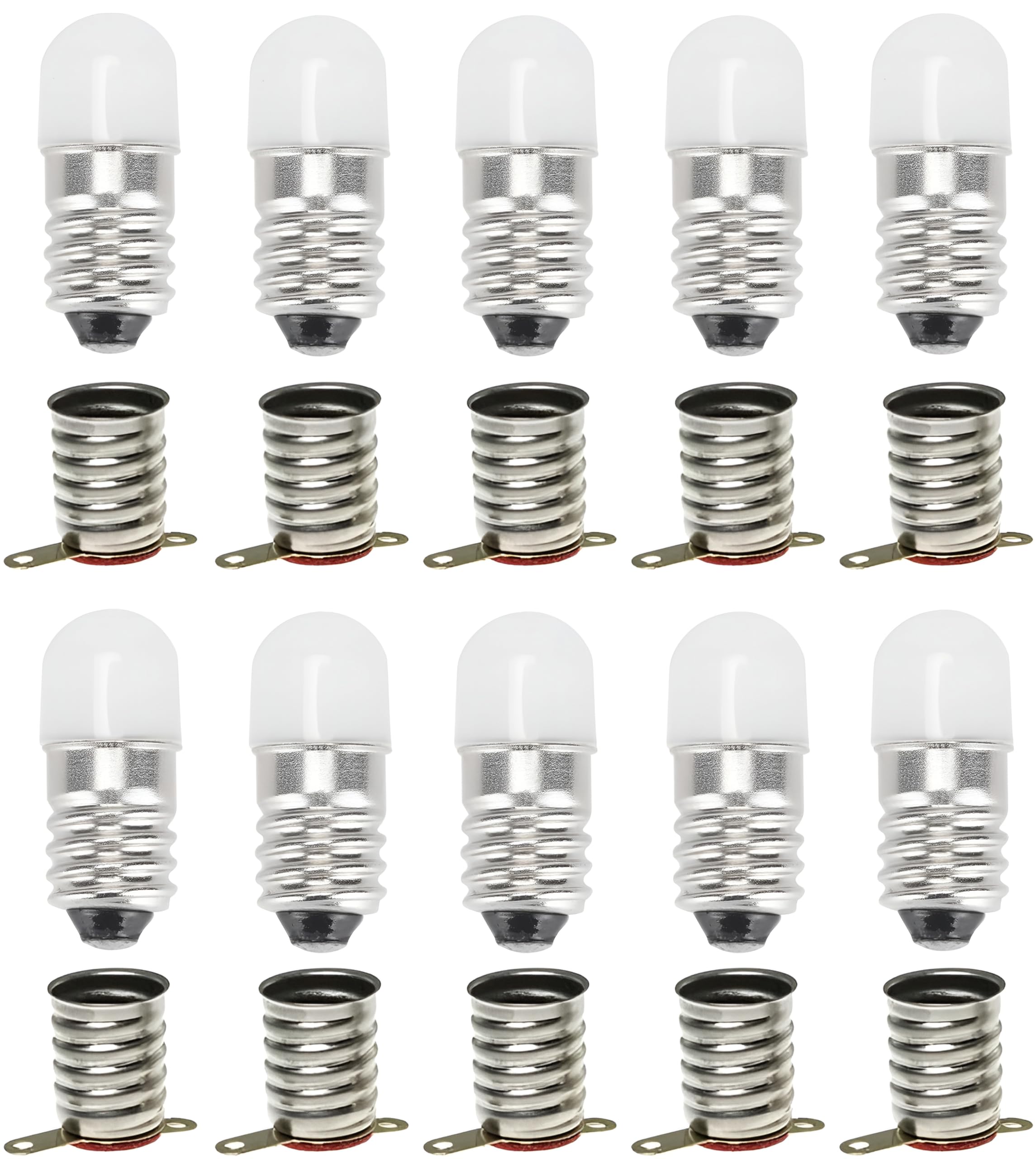MeetUs AC/DC E10 Birnen,10 Sets 18 Volt Kaltweiß Ersatzbirnen Miniatur Schraub LED Lampen Licht lampen 0.5W 60LM,Including 10 Pcs E10 Basis (Kaltweiß (6000K), 18V)