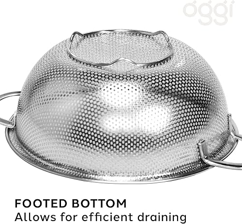 Miniatura 5 de OGGI Colador de acero inoxidable perforado de 2 cuartos de galón, perforado de precisión, colador de drenaje rápido, tamaño generoso, resistente a