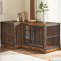 Vista 8 de Rovibek 78 jaulas dobles para perros para 2 perros grandes de interior, muebles de madera con cuenco para perros, muebles para perreras, soporte