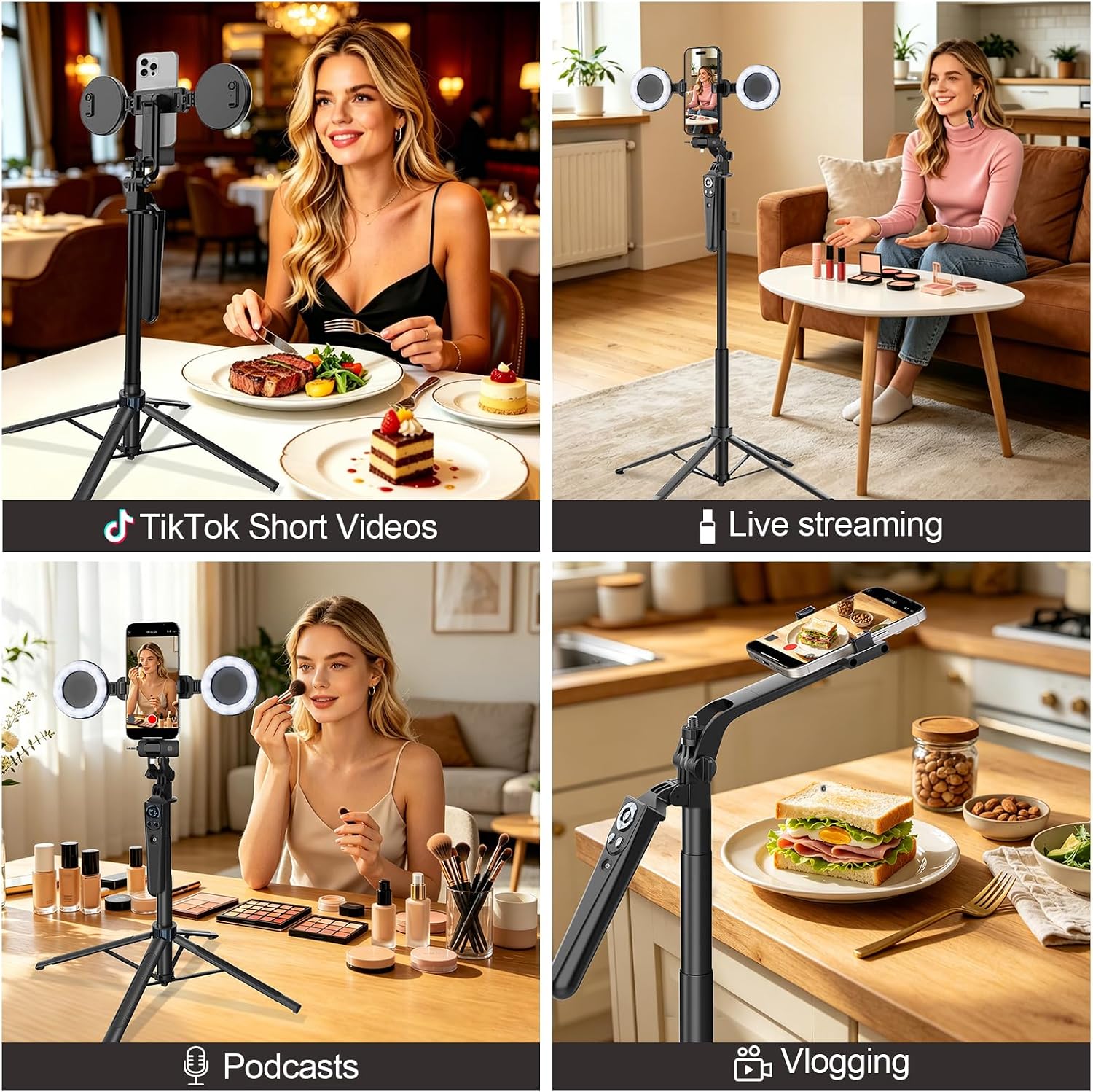 Tripod for iPhone with Light and Remote, Wireless Microphones, 71" Auto Face Tracking Phone Stand for Video Recording, Content Creator Essentials Vlogging Kit for YouTube, TikTok, Live Streaming thumbnail