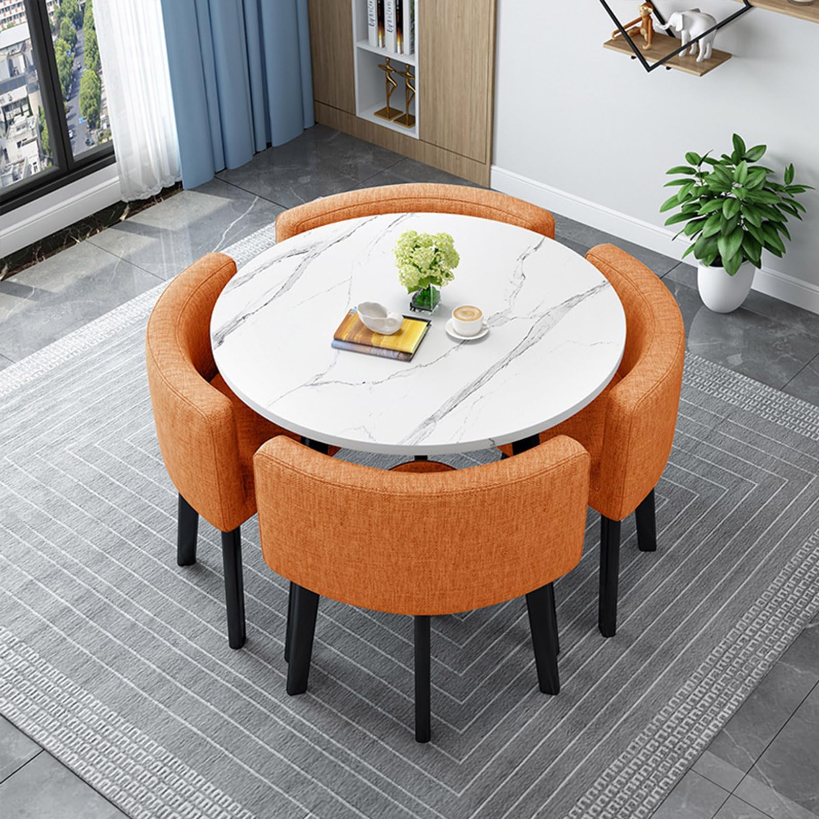 Round/Square Dining table Set with Chairs,Modern Conference Table and 4 Chairs Set,Reception Table and Chair Combination,Wooden Kitchen Table Set for 4 for Dining Room(80cm(31.5in),J)